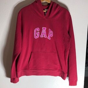 GAP Women's Deep Red Crewneck Hoodie with Pink Applique